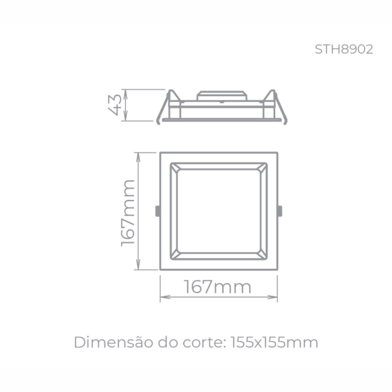 Painel de led de embutir recuado 12W 3000k - Branco